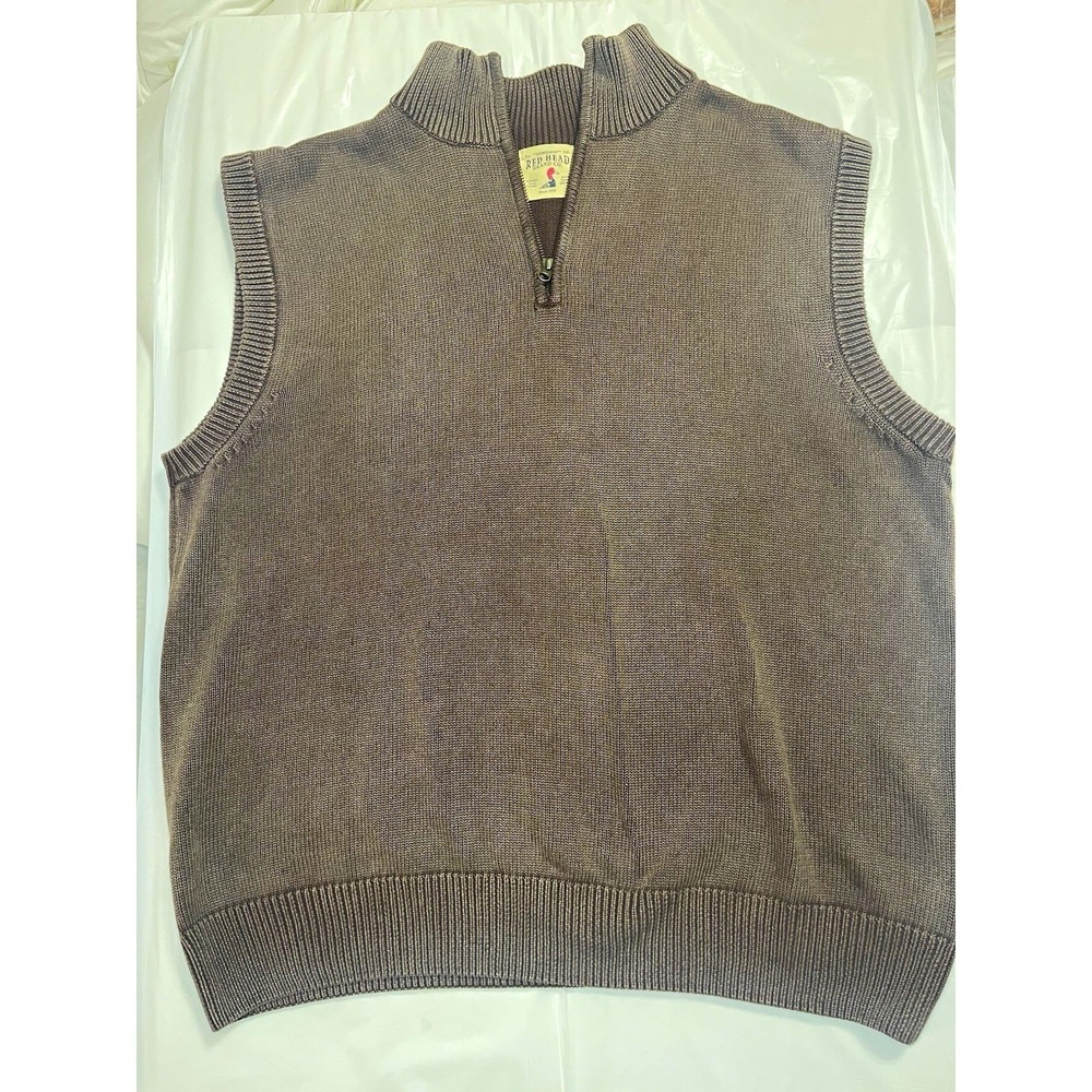 RedHead Brand Co. Men's Knit Sweater Vest 1/4 Zip Mock Neck Brown Cotton XL